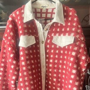 HAPTICS SHERPA CHECKER PATTERN SHACKET. WARM & CUTE FOR THE HOLIDAY SEASON